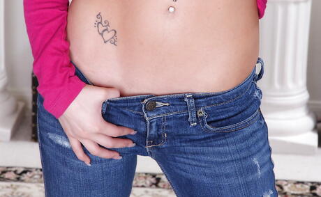 Sylphlike brunette teen Lucy Sweet baring big titties and butt 